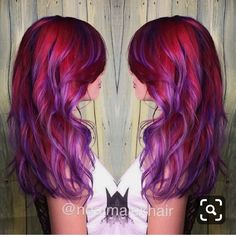 Red And Purple Hair, Sunset Hair Color, Hair Color Red Ombre, Cheveux Oranges, Sunset Hair, Red Ombre Hair, Fashion Hairstyles, Dye Ideas