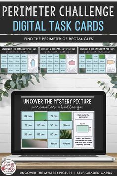Develop your student's understanding of perimeter with these digital task card activities. The activity's goal will be to calculate the perimeter and select the answer from the available options. Great activity for math rotations and reviewing perimeter concepts! Each time the correct answer is selected, another section of the mystery picture will be revealed. Perimeter Of Rectangle, Sounds Activities, Find The Perimeter, Math Rotations