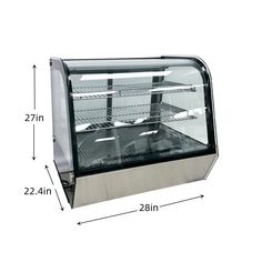 an image of a food display case with the measurements for each item in front of it