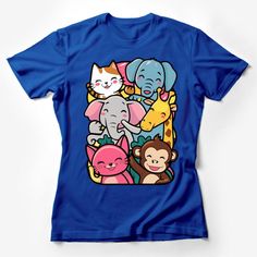 Kids Animal Cartoon T-Shirt, Cute Jungle Friends Graphic Tee, Vibrant Children's Clothing, Unisex Top for Toddlers Female T-Shirt Custom graphic T-Shirt.Customize your color