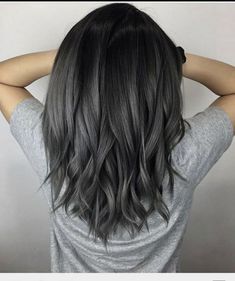 Silver Highlights On Dark Hair, Dark Grey Hair Color, Highlights On Dark Hair, Grey Ombre Hair, Grey Hair Transformation, Ash Hair Color, Silver Highlights, Silver Hair Color, Dark Hair With Highlights