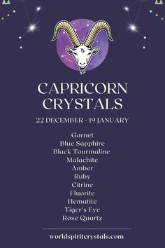 the poster for capricorn crystals, featuring zodiac symbols and their corresponding names