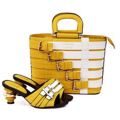 Top Seller for Luxury Italian Shoe And Bag With Matching 1 Set High Heels 7CM Women Party Shoes, Womens Shoes Summer Party Leather Bags, Luxury Summer Heels For Shopping, Summer Pumps, Luxury Shoes Women, Mid Heel Shoes, Yellow Handbag, High Heel Slippers, Rhinestone Shoes, Italian Shoes