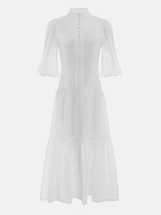 Modest :: LICHI - Online fashion store Voluminous Sleeves, Online Fashion Store, Online Fashion Stores, Unique Items, Textured Fabric, Online Fashion, Fashion Store, White Dress, Midi Dress