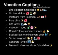 an image of vacation captions on a black background