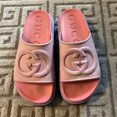 Authentic. Used. Gucci Flip Flops, Gucci Pink, Shoes Gucci, Gucci Shoes, Women's Shoes Sandals, Pink Purple, Flip Flops, Shoes Sandals, Gucci