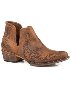 Roper Women's Brown Ava Fashion Booties - Snip Toe, Brown Harness Fashion, Womens Cowgirl Boots, Zipper Fashion, Boot Barn, Short Boot, Western Booties, Western Boots Women, Cowboy Boots Women, Womens Ankle Boots