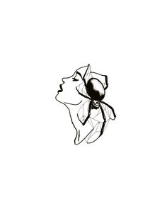 a black and white drawing of a woman's face with a spider on it