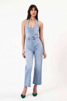 halter jumpsuit Halter Jumpsuit, Jumpsuit Outfit, Cute Rompers, Halter Neckline, Stretch Denim, Jumpsuit Romper, Straight Leg, High Rise, Jumpsuit