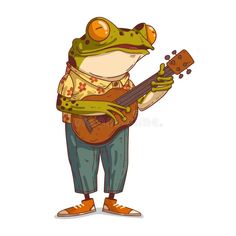 a frog playing the ukulele guitar royalty illustration