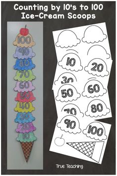 Counting by 10's to 100 Ice-Cream Scoops by True Teaching 100 Days Preschool Activities, 100 Days Of School Activities Preschool, 100 Days Of School Worksheets, Activities For Attention, 100 Days Of School Centers, 100th Day Snack, Kindergarten 100th Day Of School, Tales Of A 4th Grade Nothing, 100 Days At School