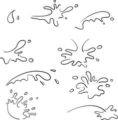 collection of splash water with drops, a splash of falling water hand drawn doodle cartoon style Splash Illustration Water, Water Falling Drawing, Splashing Water Drawing, Water Doodle Art, Drip Effect Drawing, Water Splash Drawing