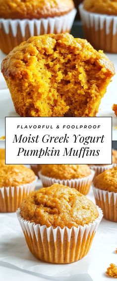 These Moist Greek Yogurt Pumpkin Muffins are a fall favorite that you won't want to miss! They're fluffy and packed with flavor, making them perfect for breakfast or a cozy afternoon snack. Pumpkin Blueberry Muffins Healthy, Pumpkin Muffins Yogurt, Pumpkin Muffin Healthy, Muffins For Kids Healthy, Pumpkin Toddler Muffins, Gf Pumpkin Muffins Healthy Recipes, Healthy Corn Muffins Recipe, Pumpkin Muffins With Yogurt, Fall Muffins Healthy