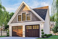 a two car garage is shown in this rendering