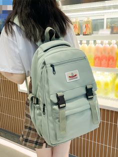 Cute School Bags Highschool, Green School Supplies, Mint Backpack, Green Preppy, Green School, School Tool