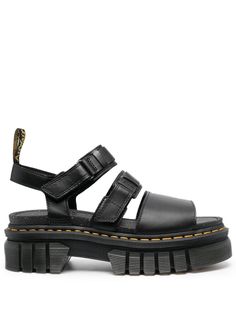 black calf leather caged design front touch-strap fastening open toe logo pull-tab at the heel platform sole Goodyear welt signature yellow welt stitiching Doc Martens Aesthetic, Doc Martens Sandals, Sandals Outfit, Leather Platform Sandals, Goodyear Welt, Doc Martens, Pull Tab, Platform Heels, Gladiator Sandals