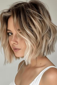 ShortBrownBlondeBalayageHair141 Short Dark Blonde Hair With Highlights, Short Honey Brown Hair, Root Melt Blonde Short, Balayage Hair Short, Lived In Blonde Bob, Short Balayage Hair, Bob 2024, Blonde Short Hairstyles