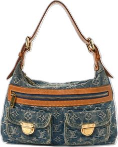 Luxury Bags With Pockets In Monogram Canvas, Luxury Denim Shoulder Bag For Travel, Luxury Blue Bags With Pockets, Blue Luxury Bag With Pockets, Casual Monogram Canvas Shoulder Bag For Everyday, Designer Denim Shoulder Bag With Branded Hardware, Designer Denim Blue Shoulder Bag, Designer Denim Blue Shoulder Bag For Everyday, Luxury Denim Blue Shoulder Bag