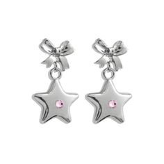 Visit our website at www.ShopGeminiJewels.com for better prices and latest products. STARGIRL COLLECTION  Silver bow earring studs with a pink gemstone star drop. Measurements - Earring size: 3 x 1.5 cm Materials - Silver plated brass, cubic zircon Nickel & lead free Delicately handmade Luxury Silver Earrings With Star Charm, Bow Earring, Pink Star, Trendy Ring, Silver Bow, Earring Studs, Custom Name Necklace, Bow Earrings, Pink Stars