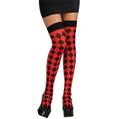 Rubies Costume Harley Quinn Thigh High Costume Accessory  Black/Red -- Inspect this outstanding product by mosting likely to the link at the image. (This is an affiliate link). Harley Wedding, Otk Socks, Thigh High Leggings, Thigh High Stocking, Queen Of Hearts Costume, Harley Quinn Costume, Sweet Clothes, Clown Costume, Stocking Tights