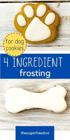 four cookies with white frosting and a dog's paw on top