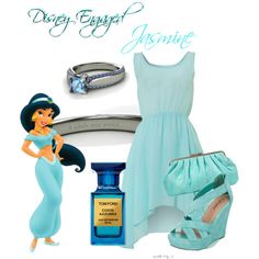 a fashion look from july 2012 featuring blue dress, high heel sandals and disney princess jewelry