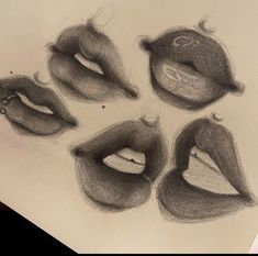 a pencil drawing of six different lips