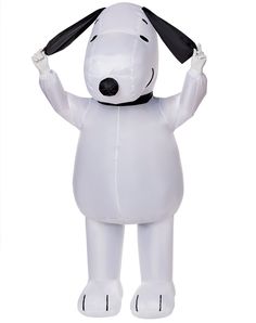 a large inflatable dog is standing with his hands up to his ears and eyes wide open