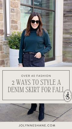 If you need ideas on how to style the denim skirt trend this fall, look no further. Jo-Lynne Shane is sharing two ways to style the midi denim skirt. She paired a light washed skirt with a white sweater and brown boots. Follow for more women's denim skirt, fall fashion and styling tips. Denim Skirt Winter Outfit, Denim Skirt Winter, Maxi Denim Skirt Outfit, Denim Skirt Outfit Winter, Long Denim Skirt Outfit, Denim Skirt Outfit, Denim Skirt Trend, Dark Denim Skirt