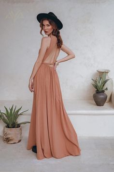 Bridesmaid Maxi Dress With Lace Back, Summer Prom Maxi Dress With Lace Back, Bohemian Summer Prom Dresses, Spring Wedding Backless Floor-length Dress, Pink Bohemian Maxi Dress For Wedding, Spring Bridesmaid Maxi Dress With Lace Back, Backless Summer Bridesmaid Dress For Prom, Summer Wedding Bridesmaid Maxi Dress, Flowy Summer Bridesmaid Dress For Wedding