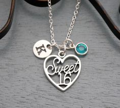 Sweet 16 Necklace, Personalized Sweet 16 Necklace, Sweet Sixteen Heart Necklace, Initial Necklace, 16 Birthday Jewelry Gifts, Silver, Custom Y Necklace Gold, Layered Gold Necklace, Gold Lariat Necklace, 16 Necklace, Birthday Jewelry, Necklace Initial, Gold Bar Necklace