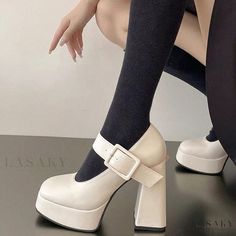 Lasaky - Stylish Waterproof Platform Mary Jane Shoes with Square Toe, High Chunky Heels, and Buckle Closure Platform Mary Jane Shoes, Mary Jane Platform Shoes, Rough Heels, White High Heels, Platform Mary Janes, Super High Heels, Wedding Heels, Womens Shoes High Heels, Platform High Heels