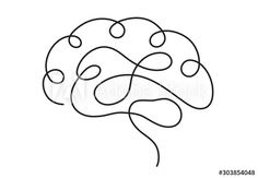 a continuous line drawing of a brain on a white background, with dots in the middle