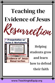 As middle school and high school Bible teachers, we have both the privilege and responsibility to help our students understand the gospel, and the resurrection of Jesus stands as a cornerstone of our faith. 

Teaching the evidence of Jesus’ resurrection is crucial for several reasons: it strengthens students’ faith, equips them to defend their beliefs, and helps them understand the historical and spiritual significance of this event. Teen Bible Lessons, The Resurrection Of Jesus, Gospel Bible, Resurrection Of Jesus, Activities For Teens, Study Ideas, The Resurrection, Bible Activities, Jesus Resurrection