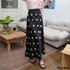 Olivia Mark - Premium Selection Polka Dot High-Waisted Satin Midi Skirt with Cascading Effect: Stunning Color-Contrasting Maxi Skirt Mermaid Midi Skirt, Stylish Midi Skirt, Floral Print Midi Skirt, Chic Jeans, Knit Pencil Skirt, Dress Cake, Satin Midi Skirt, Half Skirt, Floral Maxi Skirt