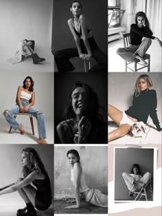 black and white photos of women in different poses