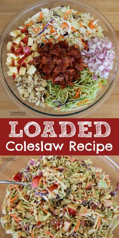 this coleslaw salad is loaded and ready to be eaten