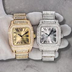 Step into elegance with this fully iced-out diamond timepiece that mirrors genuine luxury watches. We utilize premium simulated diamonds crafted from high-refractive crystals, ensuring a sparkle that rivals authentic diamonds under the light! INCLUDES AN EASY-TO-USE SIZE ADJUSTMENT TOOL Specifications: - Gender: Men's  - Case Size: 45mm - Movement: Quartz Movement - Battery: Included - Sizing: 9-inch band - Adjustable: Links are removable to fit your wrist - Back: Stainless Steel - Lock: Push Button Clasp - Stone: VVS Diamond Simulate - Case Material: Alloy - Finish: Gold/Silver Plating  Whether you're dressing up for casual days, or events, or gifting someone special on occasions like Graduations, Valentine's Day, Anniversaries, Birthdays, Thanksgiving, Christmas, New Year, or Father's Da Luxury Stainless Steel Watches With Diamond Accents, Luxury Crystal Watches For Formal Occasions, Luxury Diamond Watch With Crystal Hour Markers, Luxury Diamond Watch With Rhinestones And Crystal, Luxury Crystal Diamond Watch With Diamond Hour Markers, Luxury Crystal Diamond Watch With Rhinestones, Luxury Crystal Watch With Rhinestones, Luxury Rhinestone Crystal Watch, Silver Cubic Zirconia Iced Out Watches