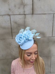 This is perfect for special occasions.  Featuring statement flower and feather detailing. Available on a thin headband (pictured) or can be customised on clips or hat elastic on request Made in the UK  Brand new. The base measures 13cm in diameter. Many more items like this are available in our shop! Made in the UK - Blue Rose Flower, Light Blue Roses, Hat Fascinator, January 2025, Pale Aqua, Feather Hat, Uk Brands, Duck Egg, Merry Christmas And Happy New Year