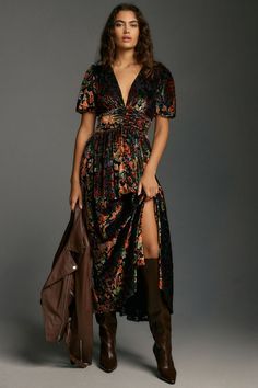 Rent The Katerina Button-Front Dress: Velvet Edition from Nuuly. Pick 6 items for $98/month. Free shipping + returns. Estilo Indie, Dress Velvet, Button Front Dress, Guest Outfit, Brown Orange, Anthropologie Dresses, Look Fashion, Autumn Winter Fashion