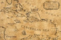 an old map of the caribbean islands on parchment paper with watermarks and names