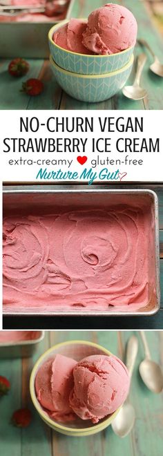 no churn vegan strawberry ice cream in a bowl