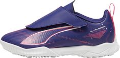 the puma shoes are purple and white with pink accents on the upper part of the shoe