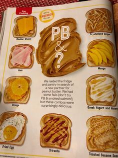 an advertisement for peanut butter and jelly sandwiches with different types of toppings on them