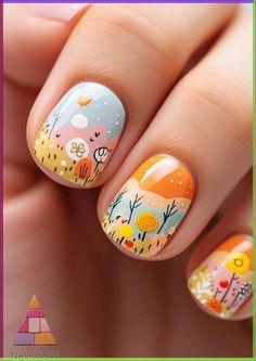 Egg Nails, Pastel Nail Art, Bright Nail Art, Rainbow Nail Art, Yellow Nails Design, Nail Art Tutorials, Whimsical Patterns