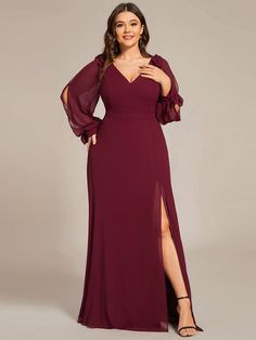 Vestidos Color Vino, Open Lantern, Dark Green Bridesmaid Dress, Sukienki Plus Size, Formal Wear Dresses, Bridesmaid Dresses Long Chiffon, Pink Formal Dresses, Long Sleeve Dress Formal, Plus Size Formal Dresses