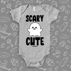 Baby girl onesies with saying Scary cute in white Nicu Crafts, Onesie Decorating, Scary Cute, Cute Onesie, Baby Swag, Baby Box, Baby Boy Onesies, Girl Onesies