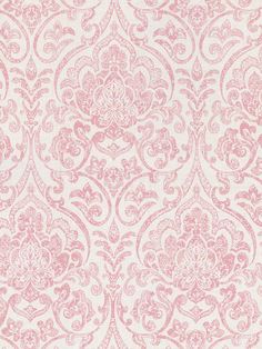 pink and white wallpaper with an ornate design