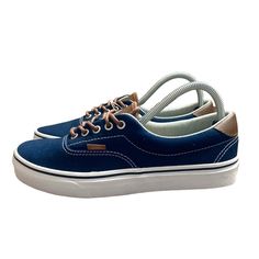 Brand New Vans Women’s Navy Blue Tan Leather Lace Up Sneaker Shoes Size 10 20.07 Blue Vans Shoes Women, Gray Shoes Women, Red Checkered Vans, Vans Authentic Black, Orange Vans, Vans Old Skool Low, Vans Yellow, Vans Women, Vans Men