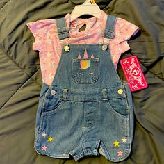 Brand New Real Love Girls 24 Month 2-Piece Pink Short Set Baby Boy Overall, Baby Boy Disney, Rp Outfits, Minnie Mouse Skirt, 2 Piece Short Set, Overall Outfit, Cotton Outfit, Take Home Outfit